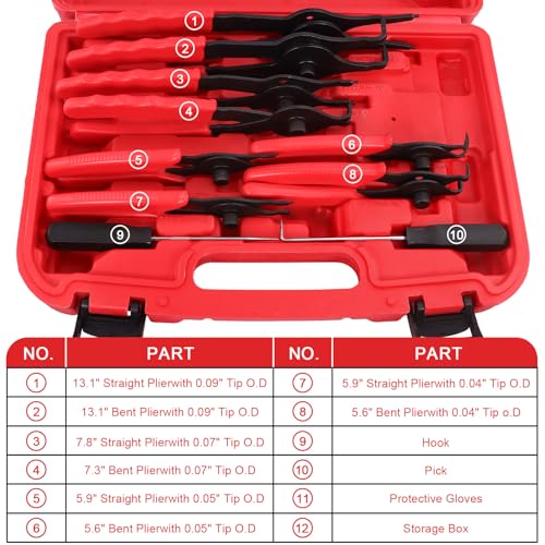 Doaho 10pcs Snap Ring Pliers Set,Internal & External Circlip Pliers for Removal and Installation of Automotive Retaining Rings With Straight/Bent Jaw,Hook and Pick - Storage Case - size: 10 PCS