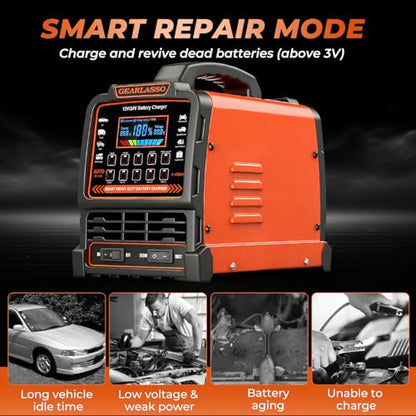 12V 24V Car Battery Charger Heavy Duty, 0-15A Automatic Battery Maintainer with Auto Shutoff, 10 Charging Modes incl. CV/CC & Strong Mode, Smart Trickle Charger for Car Truck Motorcycle RV