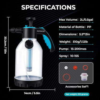 70oz Foam Sprayer, Hand Pump Foaming Sprayer with Adjustable Nozzle, Pressure Foam Spray Bottle for Car Washing, Auto Detailing, Home Cleaning, Pet Bathing and Garden Care