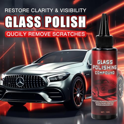 Glass Polishing Compound Kit with Sponge - Car Windshield Oil Film Remover, Water Spot Stain & Light Scratch Remover, Restore Clarity for Automotive Glass, Easy DIY Application (1)