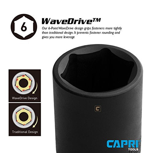 Capri Tools Deep Impact Socket, 3/8-Inch Drive, 6-Point, SAE (1-Inch) - size: 1 Inch