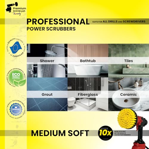 Premium Drill Brush Professional – Medium-Soft 5 in Yellow | Scratch-Free Cleaning Brush for Tile, Grout, Bathtub, Shower, Fibreglass and Ceramic Surfaces - color: Yellow