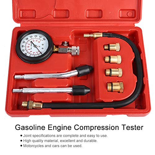 Gasoline Engine Compression Tester, Automotive Cylinder Pressure Test Kit with Dual Gauge 0-300psi for Cars and Motorcycles, Includes M10 M12 M14 M18 Adapters and