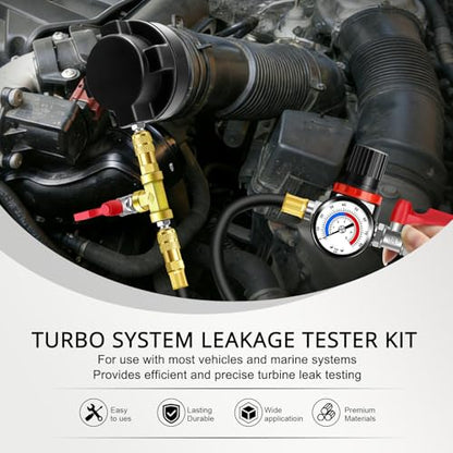 YSTOOL Turbo System Leakage Tester Kit 18Pcs Turbo Boost Leak Tester Set with 8 Pairs of Stepped Adapters (1-1/4" to 4-1/4") Air Pressure Gauge, for Radiators Cooling Emission Exhaust Pipes Testing