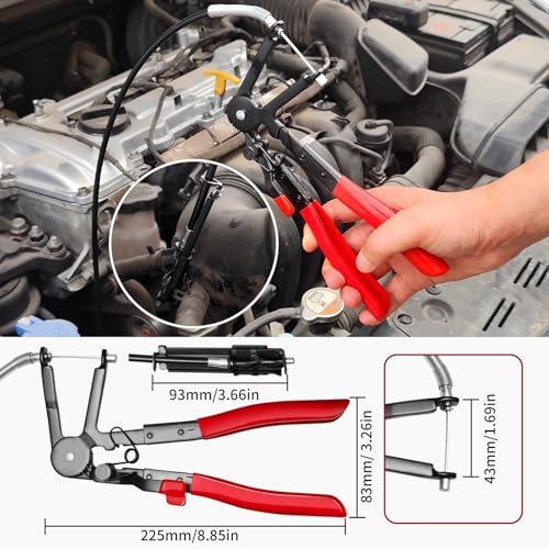 WISEUP 4PCS Hose Clamp Pliers Set - Includes 27" Long Reach Wire Spring Plier, Clic-R Type Pliers, Hose Remover & Flat Band Clamp Tool - for Automotive Fuel, Oil, Coolant, Radiator Hoses