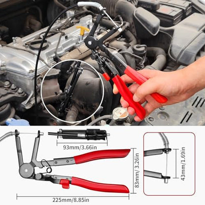 WISEUP 4PCS Hose Clamp Pliers Set - Includes 27" Long Reach Wire Spring Plier, Clic-R Type Pliers, Hose Remover & Flat Band Clamp Tool - for Automotive Fuel, Oil, Coolant, Radiator Hoses