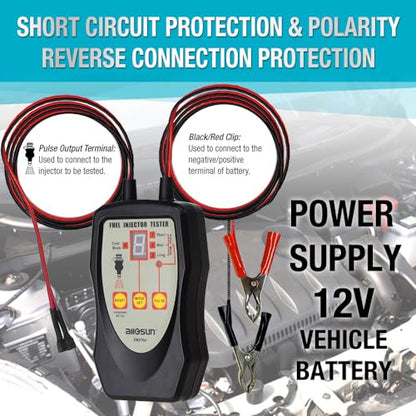 allsun Fuel Injector Tester & Cleaner 4 Pulse Mode Diagnostic Tool with Mode-Lock, Universal 12V Autom Injector Tester Kit, LED Indicator Quick Test Stuck/Leaking/Burnt Injectors for Gasoline Only