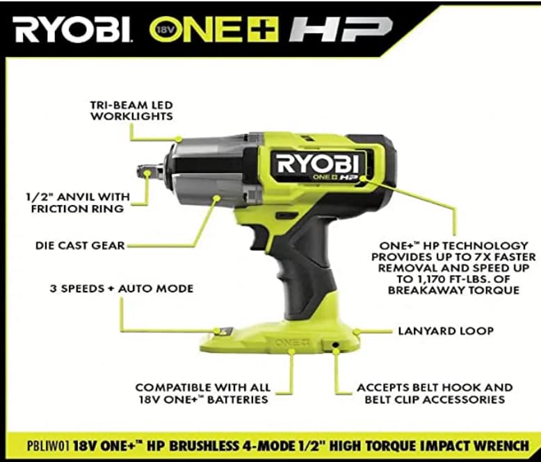 ONEAND HP 18V BRUSHLESS Cordless 4-Mode 1/2 in. HIGH Torque Impact Wrench Tool ONLY | Battery and Charger Sold Separately