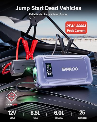 GOOLOO G7 3000A 12V Lithium Jump Starter Booster Pack with Built-in Cable | Supersafe Lithium Jump Box - Portable Power Pack 45W Fast Charging - 10 Safety Protection - For 8.5L Gas & 6L Diesel Engines - color: purple