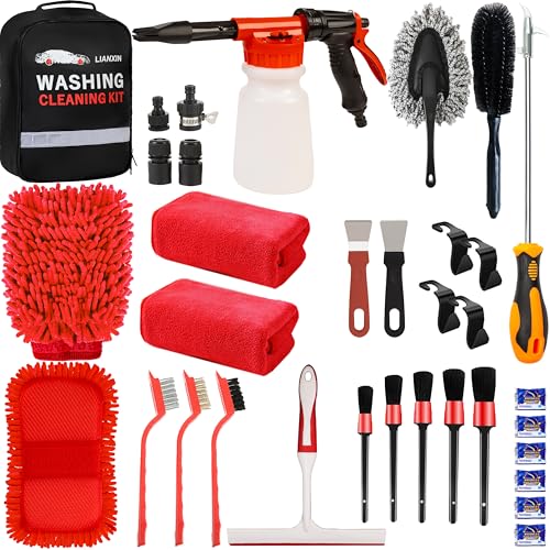 LIANXIN Car Wash Kit with Foam Gun, Car Cleaning, Car Wash Detailing Kit | Car Washing Kit High-Pressure Foam Spray, Microfiber, Wheel and Tire Deep Brush Cleaning, Ideal for Home Car Detailing - size: Large