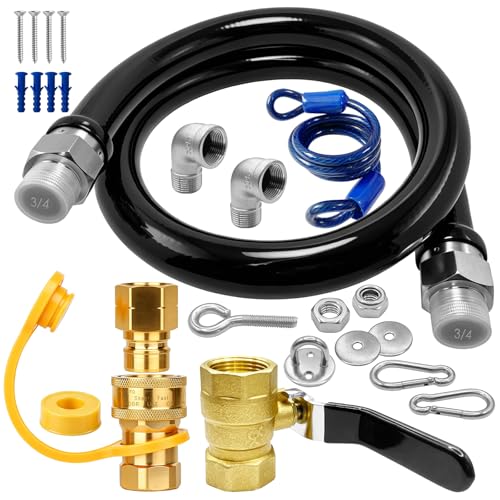 1675KIT48 Safety System Kit, 48" Mobile Gas Hose Connector Kit with 2 Elbows and 3/4 Quick Disconnect 3/4 Gas Flex Line, Gas Line Hose for Kitchen Equipment Full Port Gas Valve,Restraining Device.