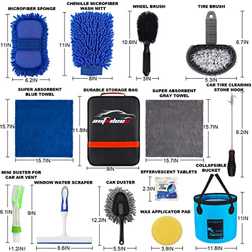 22Pcs Car Wash Cleaning Tools Kit Car Detailing Set with Black Canvas Bag Collapsible Bucket Wash Mitt Sponge Towels Tire Brush Window Scraper Duster Complete Interior Car Care Kit