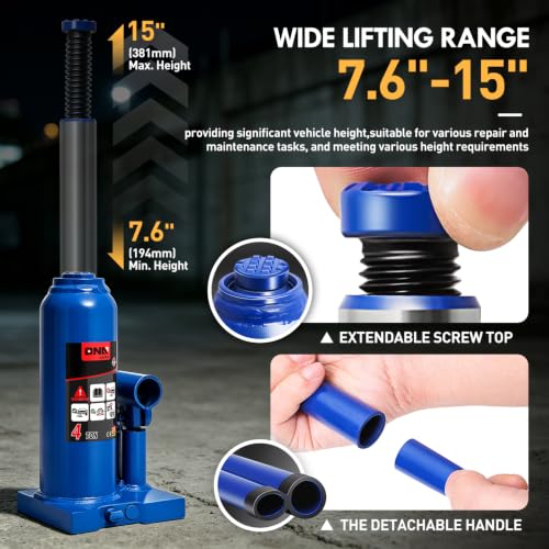 DNA Motoring 4 Ton / 8000 lbs Lifting Automotive Welded Hydraulic Bottle Jack for Car SUV Pickup, Auto Repair, with Manual Handle & Carrying Storage Case, Blue - color: blue, style: 4 ton