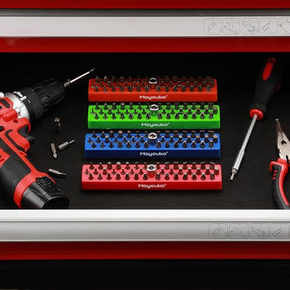 Mayouko 4PCS 1/4" Magnetic Hex Bit Holder Rack Organizer, 172 Holes, 1/4-Inch Drill Bit Holder, 4 Racks, Magnetic Bit Holder with Magnet Base for Screwdriver Bits - color: Red,blue,green,orange