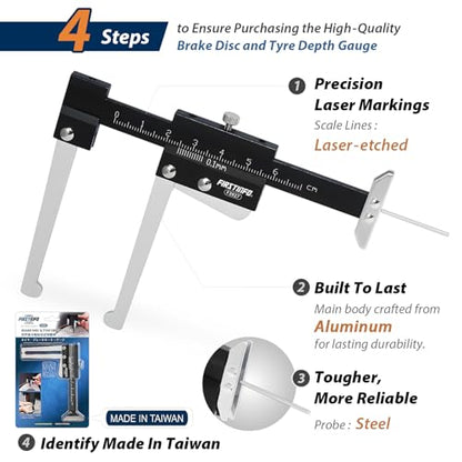 FIRSTINFO F3927 Taiwan Manual Auto Brake Disc Depth Gauge, Tire Tread Depth Measuring Caliper, 0-60mm Metric Gauge Ruller