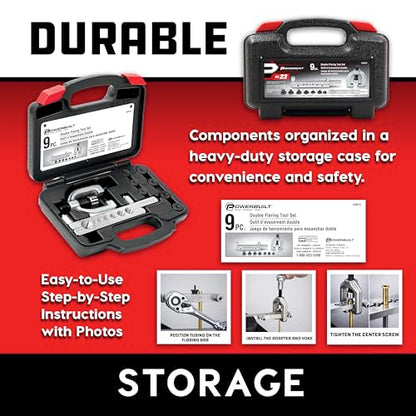 Powerbuilt 9 Piece Double Flaring Tool Set, Use on Copper, Aluminum, Soft Steel Brake Line and Brass Tubing, Storage Case - 648610 - style: 9 Piece