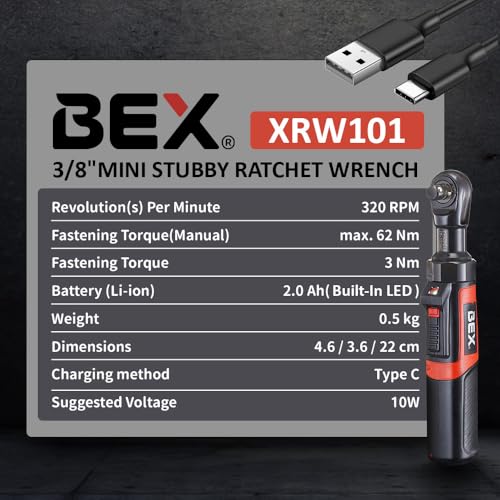 BEX 3/8" portable slim electric ratchet USB charging mini electric ratchet pocket tools cabinet assembly bicycle repair Rechargeable light torque Ratchet Wrench for faster screw fastening