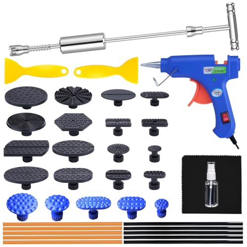 Dent Puller - 37pcs Paintless Dent Repair Kit, Car Dent Remover with T-bar Slide Hammer Dent Puller for Car Dent Repair and Metal Surface Dent Removal
