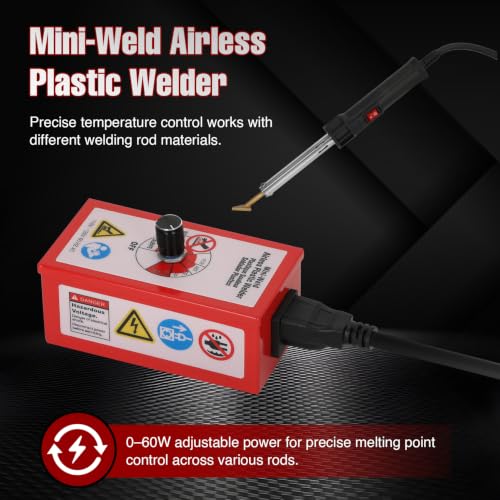 Plastic Welder with Adjustable Temperature 180-360°C, Plastic Welding Kit for Car Bumper, Dashboard, Kayak, Canoe, 8 Types of Plastic Welding Rods, Overheat Protection, RED.