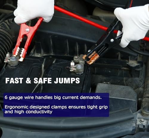 Car Jumper Cables 12Ft 6Ga Mushan Durable Battery Cable with Bag for SUVs & Trucks-Heavy Duty Booster Cable for Dead/Weak Battery Jumpstart & Roadside Emergencies(12Feet-6Gauge) - size: 6-Gauge (12 Feet)