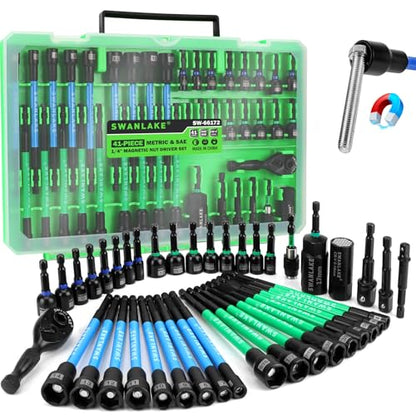 41-Piece Magnetic Nut Driver Set for Impact Drill Metric & SAE, Impact Socket Adapter, 2-IN-1 Ratchet Handle, Wing Nut Driver, Universal Socket, 1/4'' Quick-change Bit Holder - style: New Version