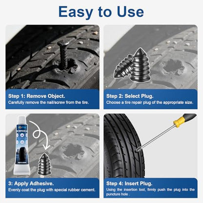 Carrep Tire Repair Rubber Nails Kit, 20 PCS Screw in Tire Plug kit with 2 Sizes, Portable Emergency Tubeless Flat Tire Repair Kit for Cars, SUVs, Motorcycles and ATVs (10S+10L+1X10ML) - size: 10S+10L+1X10ML