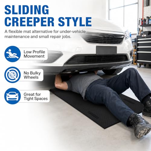 Mechanic Creeper Rolling Mat with Gloves - 57 x 25 Inch Black Sliding Garage Work Mat - PU Outer Foam Inner Magical Creeper Style Pad for Car Repair and Under Vehicle Maintenance