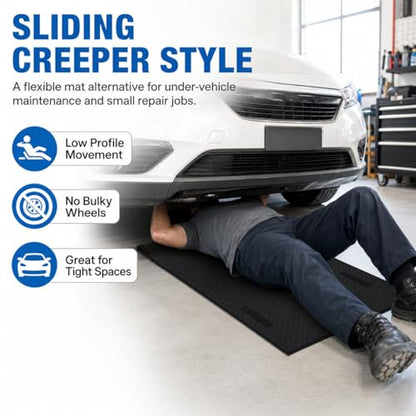 Mechanic Creeper Rolling Mat with Gloves - 57 x 25 Inch Black Sliding Garage Work Mat - PU Outer Foam Inner Magical Creeper Style Pad for Car Repair and Under Vehicle Maintenance