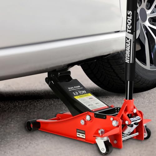 Floor Jack 3 Ton, Low Profile Floor Jack, Heavy Duty Steel Racing Jacks with Single Piston Quick Lift Pump, Hydraulic Car Jacks Lifting Range 3.3"-18.5" (3 Ton) - size: 3 Ton