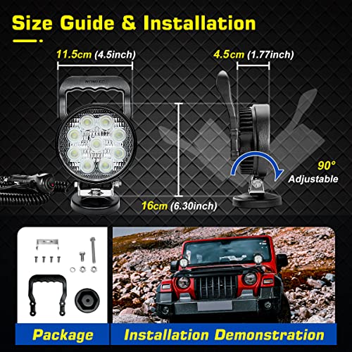 Magnet Light Bar, Magnetic Base, Cigarette Lighter Powered, Portable LED Flood Light Work Lamp for Car Off-road SUV Trailer Tractor Truck Engineering Maintenance Garage Camping (27W Round)