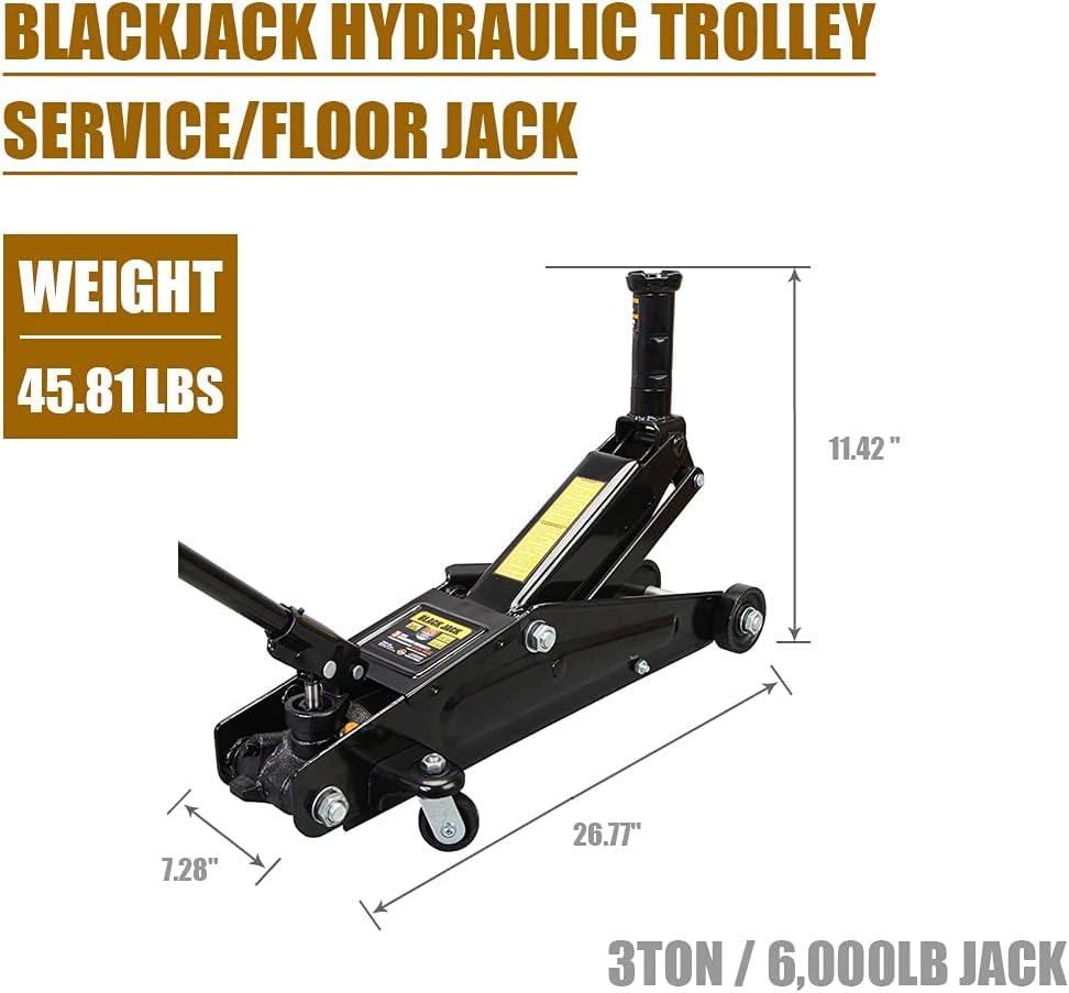 3 Ton (6,000 lbs) Low Profile Heavy Duty Steel Hydraulic Floor Jack with Single Piston Pump, Lifting Range 5-11/16" to 21", for Car, SUV and Truck, Black - color: black