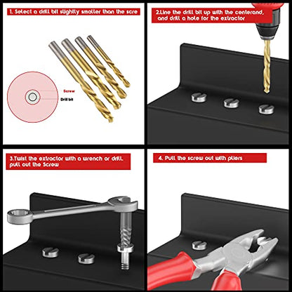 14 Pieces Screw Extractor Set Left Hand Drill Bits Set | Removing Stripped Screws and Broken Bolts 35# Cr-Mo & 6542 HSS Steel Cobalt Easy Out Broken Bolt Extractor Kit
