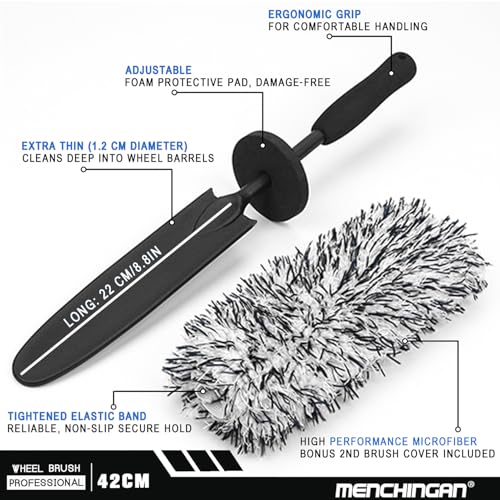 Professional Car Wheel Cleaning Kit with Ultra-Flat Wheel Brush, Tire Brush, Detailing Brush, Chenille Wash Mitt, Tire Shine Applicator Pad, Microfiber Towel | Gentle Scratch-Free Car Wash & Care