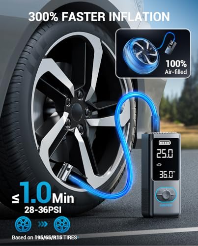 AVAPOW Portable Tire Inflator, 150 PSI Cordless Air Compressor with Digital Gauge, 3.7″ LCD, Auto Shut-Off, Fast Inflation, USB-C Rechargeable PD 20W for Cars, Bikes, Motorcycle & Emergencies | Digital Gauge, 3.7" LCD, Auto Shut-Off, Fast Inflation, USB-C