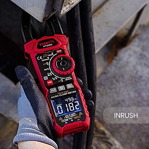 KAIWEETS HT208D Inrush Clamp Meter 1000A True RMS AC/DC Current Amp Meter, VFD, LOZ Mode, 6000 Counts, Measures Current Voltage Temperature Capacitance Resistance Diodes Continuity Duty-Cycle - size: HT208D