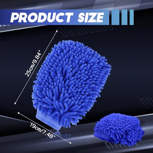 wuyaoyao 2PCS Car Wash Mitt, 10.14"×7.12" Chenille Microfiber Car Wash Mitts, Scratch-Free & Lint-Free, Absorbent Double Sided Clean Glove for Cars Cleaning, Auto Cleaning Supplies (Dark Blue) - color: Dark Blue
