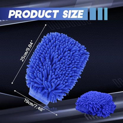 wuyaoyao 2PCS Car Wash Mitt, 10.14"×7.12" Chenille Microfiber Car Wash Mitts, Scratch-Free & Lint-Free, Absorbent Double Sided Clean Glove for Cars Cleaning, Auto Cleaning Supplies (Dark Blue) - color: Dark Blue