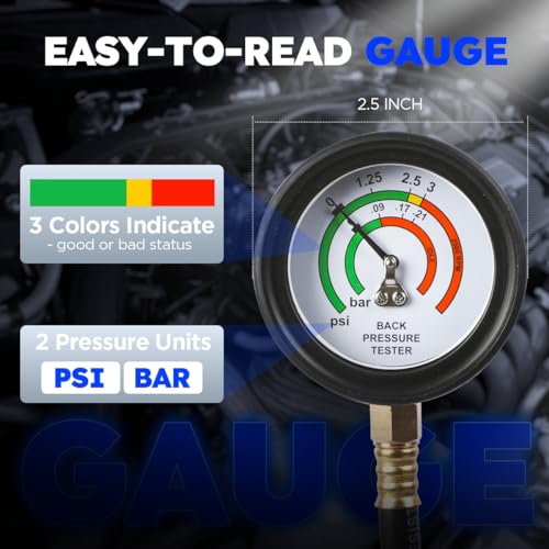 Exhaust Back Pressure Tester Kit with Carrying Case, Automotive Exhaust Back Pressure Gauge 6-Foot Hose Exhaust Pressure Tester (Includes Carrying Case)