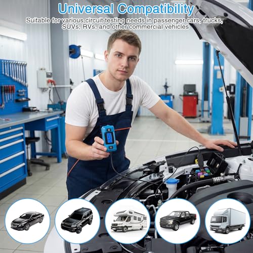 Automotive Circuit Fault Probe Tester, 20A/48V High-Precision Automotive Current Tester, Professional Car Relay Fuse Blade Checker Tester with LCD Display & Front Light (Battery Not Included)