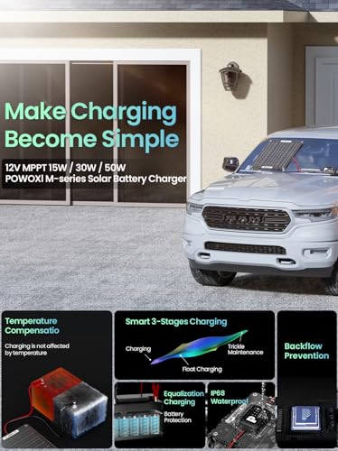 POWOXI 30W Solar Battery Charger: 12V Solar Car Battery Trickle Maintainer - with MPPT Controller Parameter Adjustable - for RV Boat Marine Motorcycle Trailer Truck Tractor - Solar Panel Kit - size: 30W-MPPT Pro