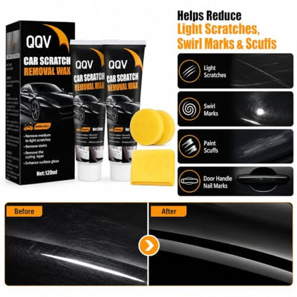 Car Scratch Remover Kit, Car Paint Scratch Repair for Light Scratches Swirl Marks Scuffs, Auto Scratch Remover with Sponge and Towel, Restores Gloss and Shine for All Paint Colors (2Pcs)