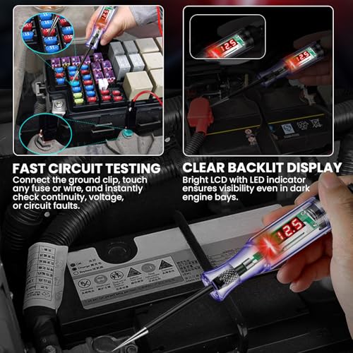 Test Light 3-48V Automotive Digital Fuse Tester – Automotive Voltage Tester with LED Display, Piercing Probe, Electrical Voltage Test Pen for Car, Truck, RV, Boat Circuit Testing 6V 12V 24V