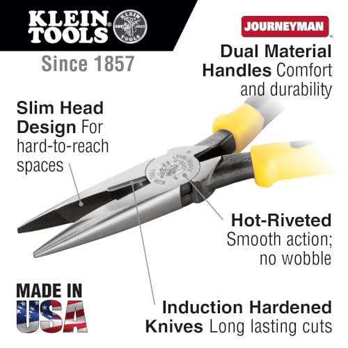 Klein Tools J203-8 8-Inch Needle Nose Pliers, Heavy Duty Cutting, Extended Handles, High Leverage, Induction Hardened with Hot-Riveted Joint - style: Side Cutters