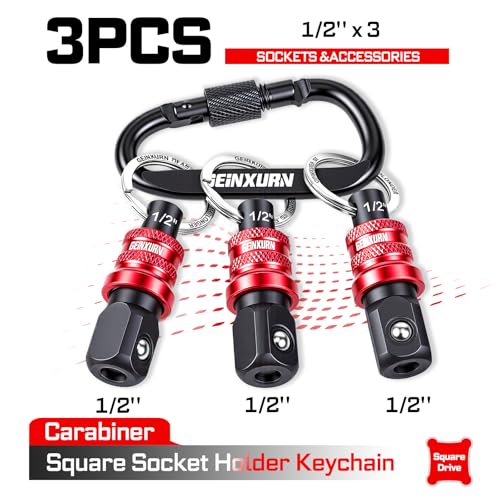 Geinxurn 3Pcs Socket Holder Keychain, 1/2” Drive Quick Release & Quick Change Socket Set Organizer for Socket Adapter Square Drive for Lineman, Electricians, Construction Crews Outdoor Work - style: B01K003-0102