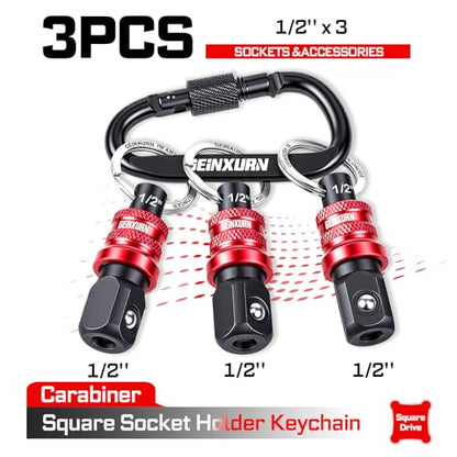 Geinxurn 3Pcs Socket Holder Keychain, 1/2” Drive Quick Release & Quick Change Socket Set Organizer for Socket Adapter Square Drive for Lineman, Electricians, Construction Crews Outdoor Work - style: B01K003-0102