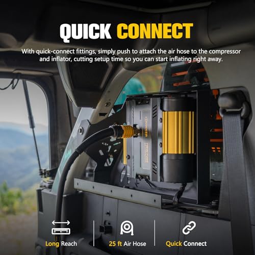 BUNKER INDUST 12V Twin Motor Air Compressor Offroad On-Board Air Pump Tire Inflator with Pressure Gauge Max 150 PSI for 4x4 Vehicle Tires