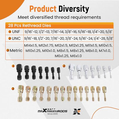 maXpeedingrods 61Pcs Thread Restorer Kit, Rethread Repair Tool, UNC UNF & Metric Thread Chaser Set with Thread Pitch Gauge
