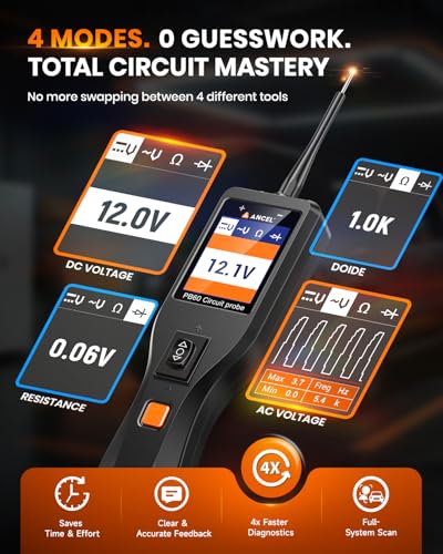ANCEL PB60 Automotive Power Circuit Probe Tester 12-24V, All-in-One Electrical Diagnostic Tool with Component Activation, Short Finder, Digital Multimeter Ohmmeter Functions for Cars Trucks RVs ﻿ - color: Orange-Black