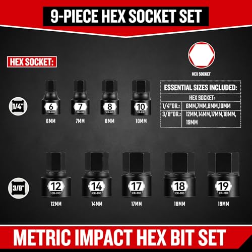 ZHAX Low Profile Impact Bit Socket Set, 28-Piece Stubby Torx, Hex & Spline Socket Set, 1/4", 3/8", 1/2" Drive, TT10-TT50, 6-19mm, M4-M18, CR-MO Steel with Tamper Proof Design