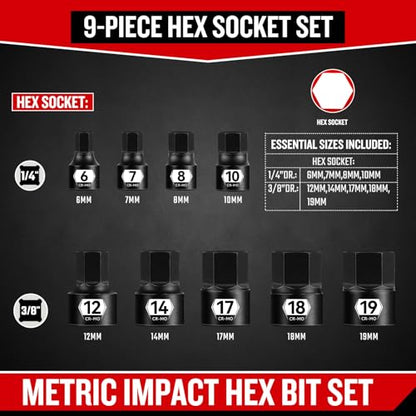 ZHAX Low Profile Impact Bit Socket Set, 28-Piece Stubby Torx, Hex & Spline Socket Set, 1/4", 3/8", 1/2" Drive, TT10-TT50, 6-19mm, M4-M18, CR-MO Steel with Tamper Proof Design